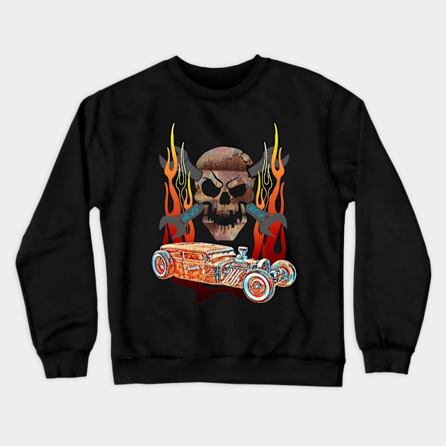 Rat Rod Custom Patina Old School Hot Rod Skull Crewneck Sweatshirt by CharJens